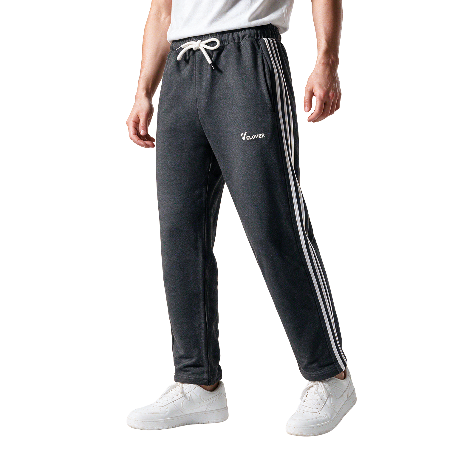 Clover Cotton French Terry Wide-Leg 3-Stripe Sweatpants