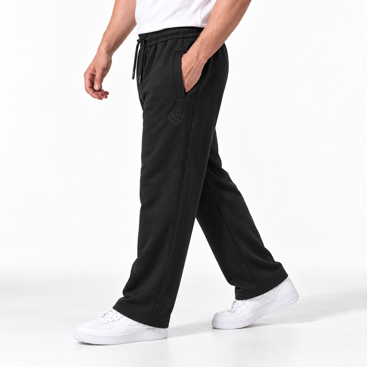 Clover wide-leg cotton terry cloth trousers with rose embroidery