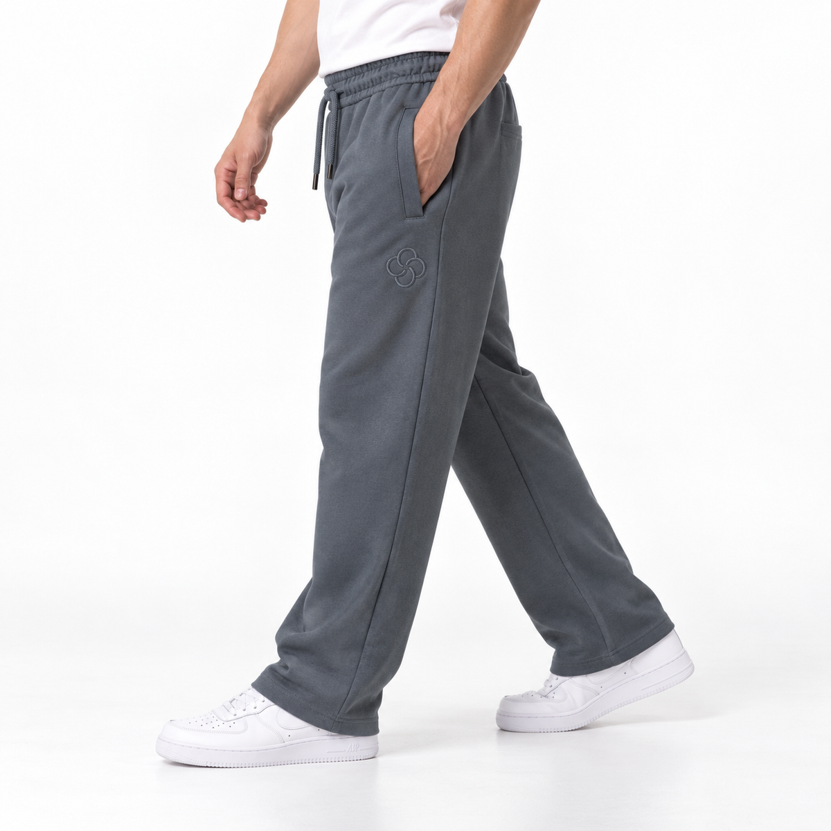 Clover wide-leg cotton terry cloth trousers with rose embroidery