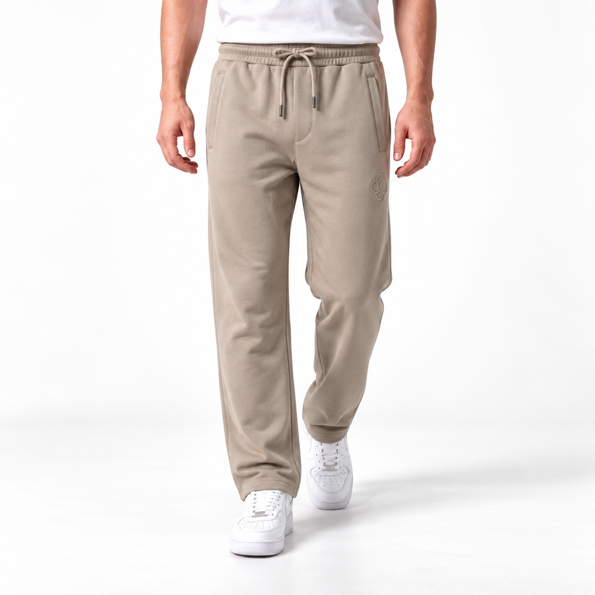 Clover wide-leg cotton terry cloth trousers with rose embroidery