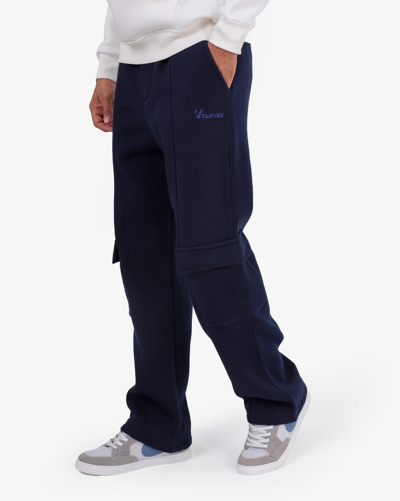 Wide-Leg Cargo Pants with Two Pockets BLUE