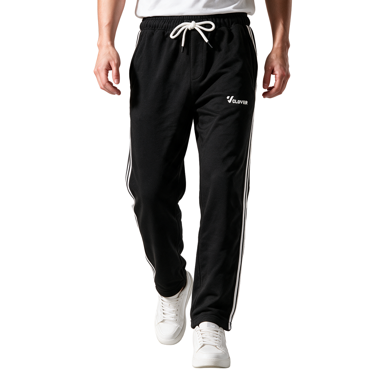 Clover Cotton French Terry Wide-Leg 3-Stripe Sweatpants
