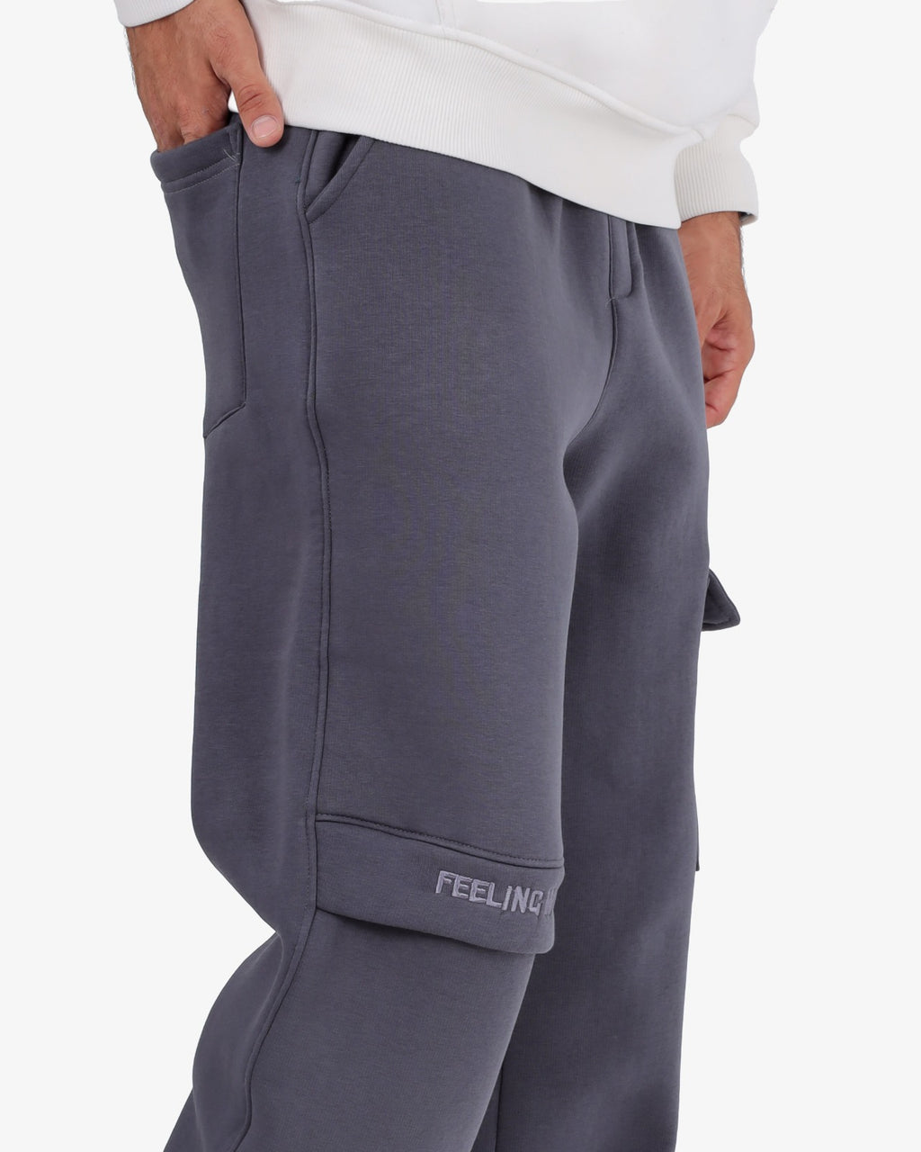 CLOVER Milton Sponge Cotton Wide-Leg Joggers – Single Side Pocket GRAY