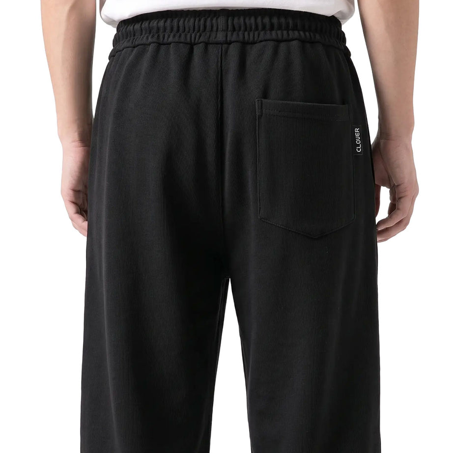 Clover Ribbed Interlock Wide-Leg Trousers with Embroidery (CVR25)