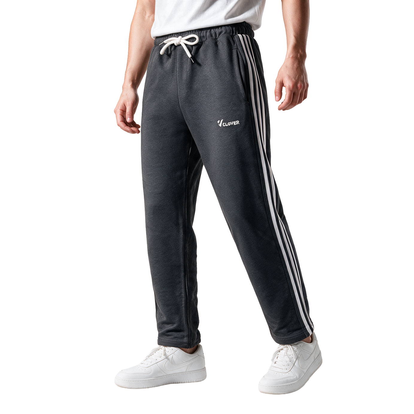 Clover Cotton French Terry Wide-Leg 3-Stripe Sweatpants