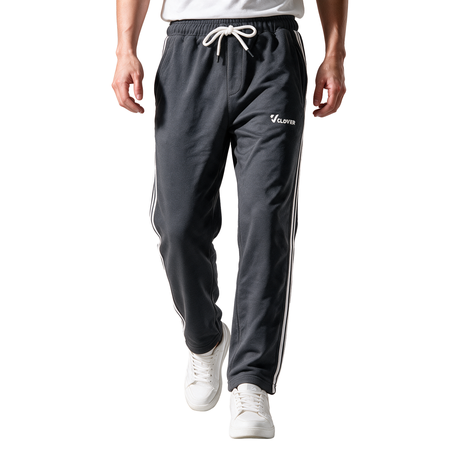 Clover Cotton French Terry Wide-Leg 3-Stripe Sweatpants