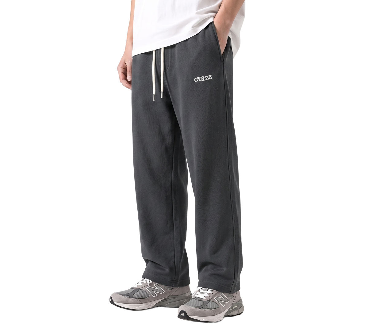 Clover Ribbed Interlock Wide-Leg Trousers with Embroidery (CVR25)