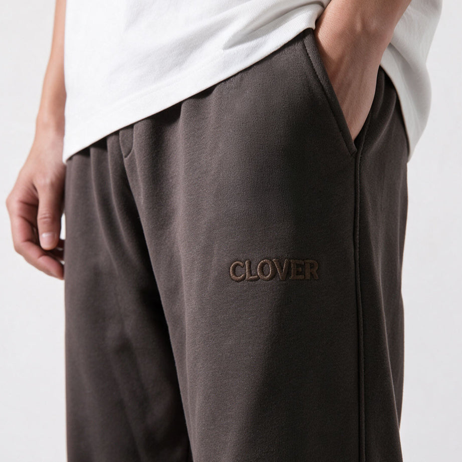 Clover wide-leg cotton terry cloth trousers with embroidery