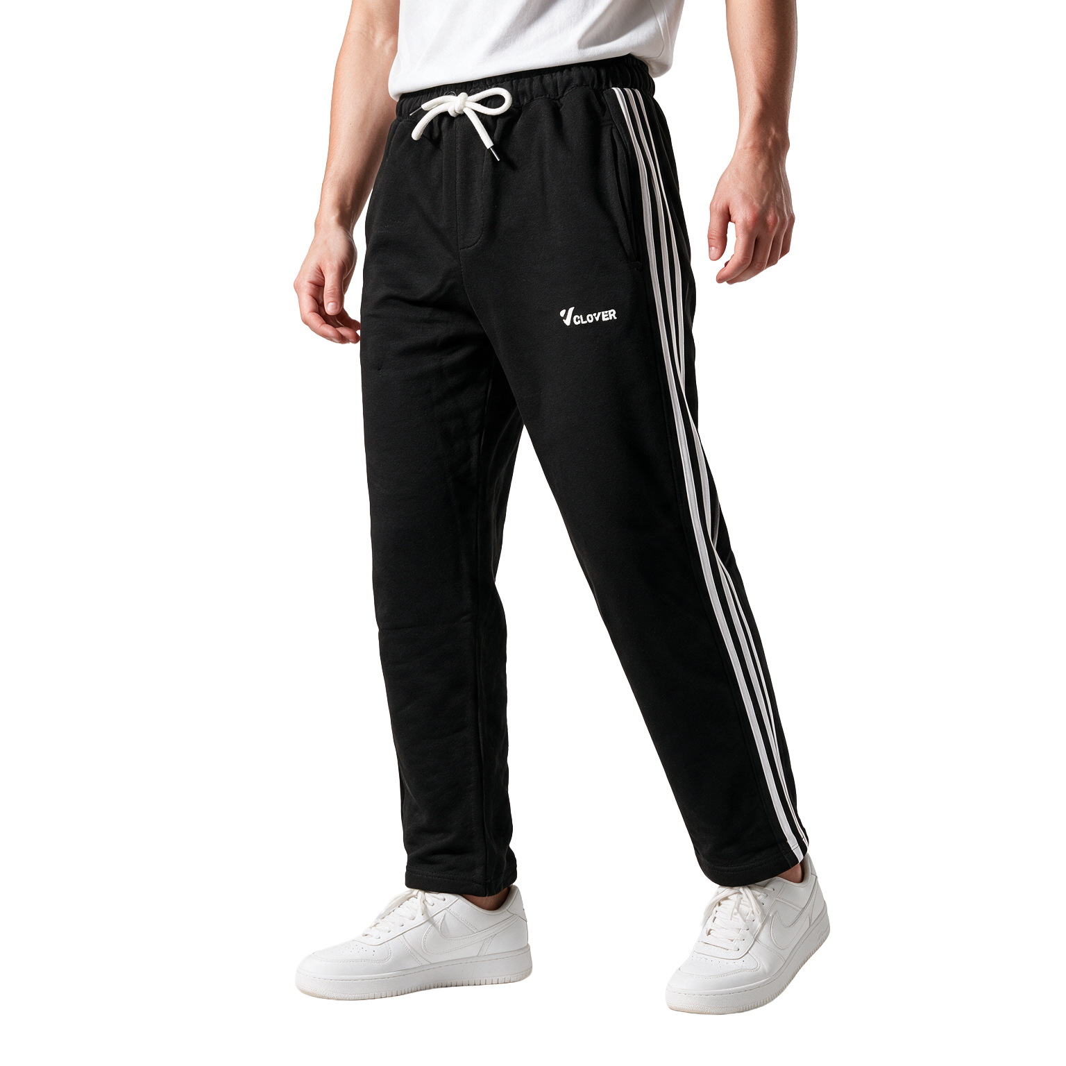 Clover Cotton French Terry Wide-Leg 3-Stripe Sweatpants
