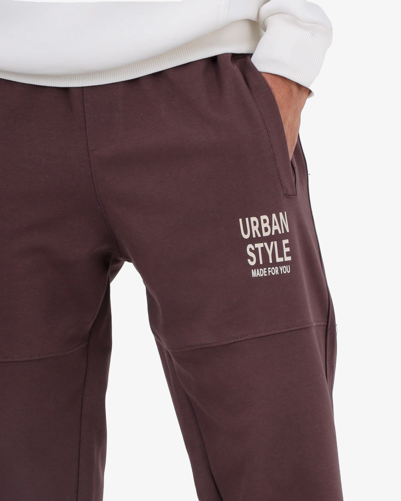 CLOVER Interlock Cotton Joggers – Premium Cut Panel Design BROWN