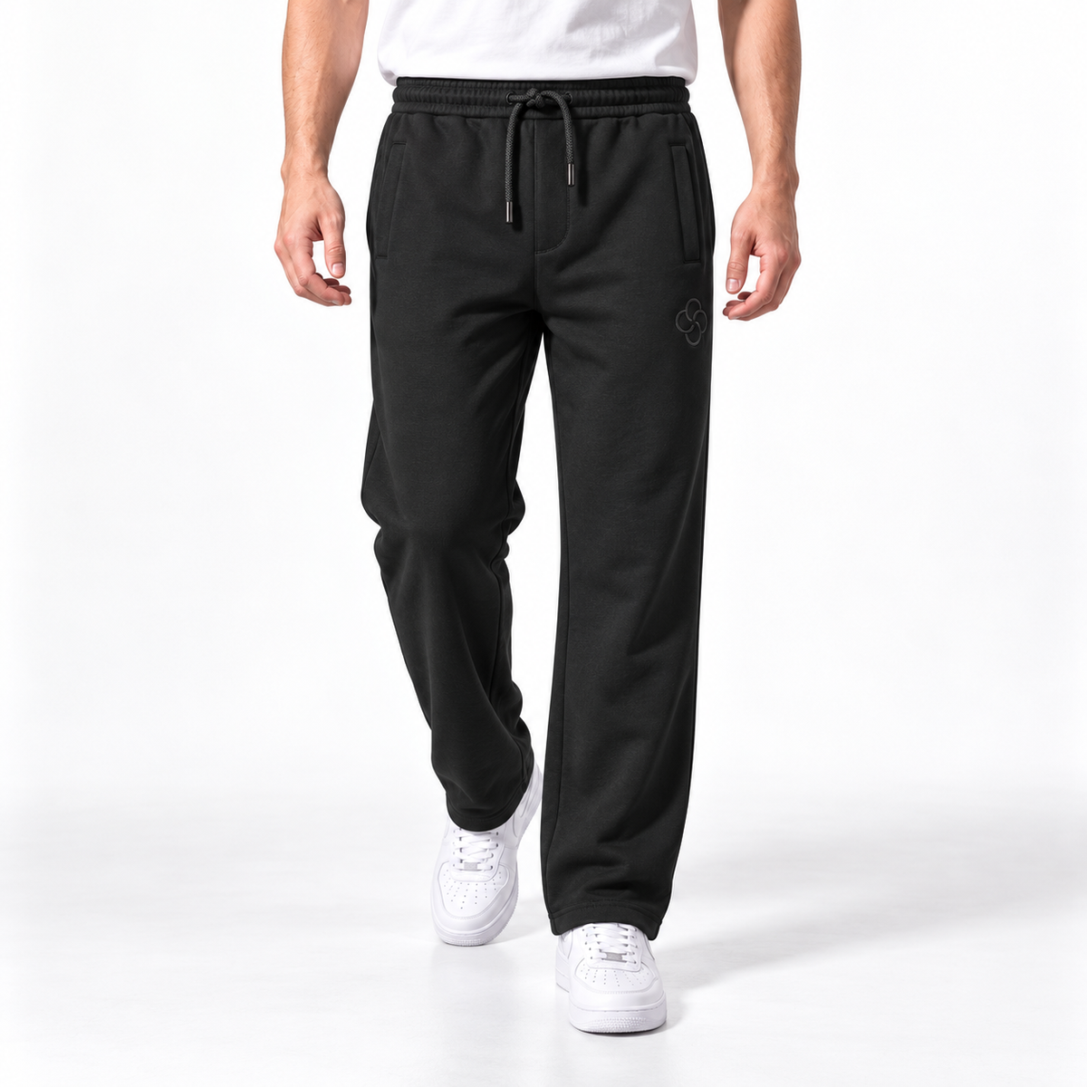Clover wide-leg cotton terry cloth trousers with rose embroidery