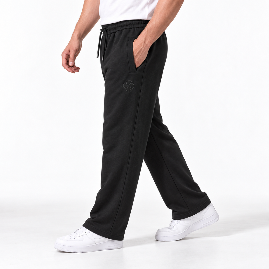 Clover wide-leg cotton terry cloth trousers with rose embroidery