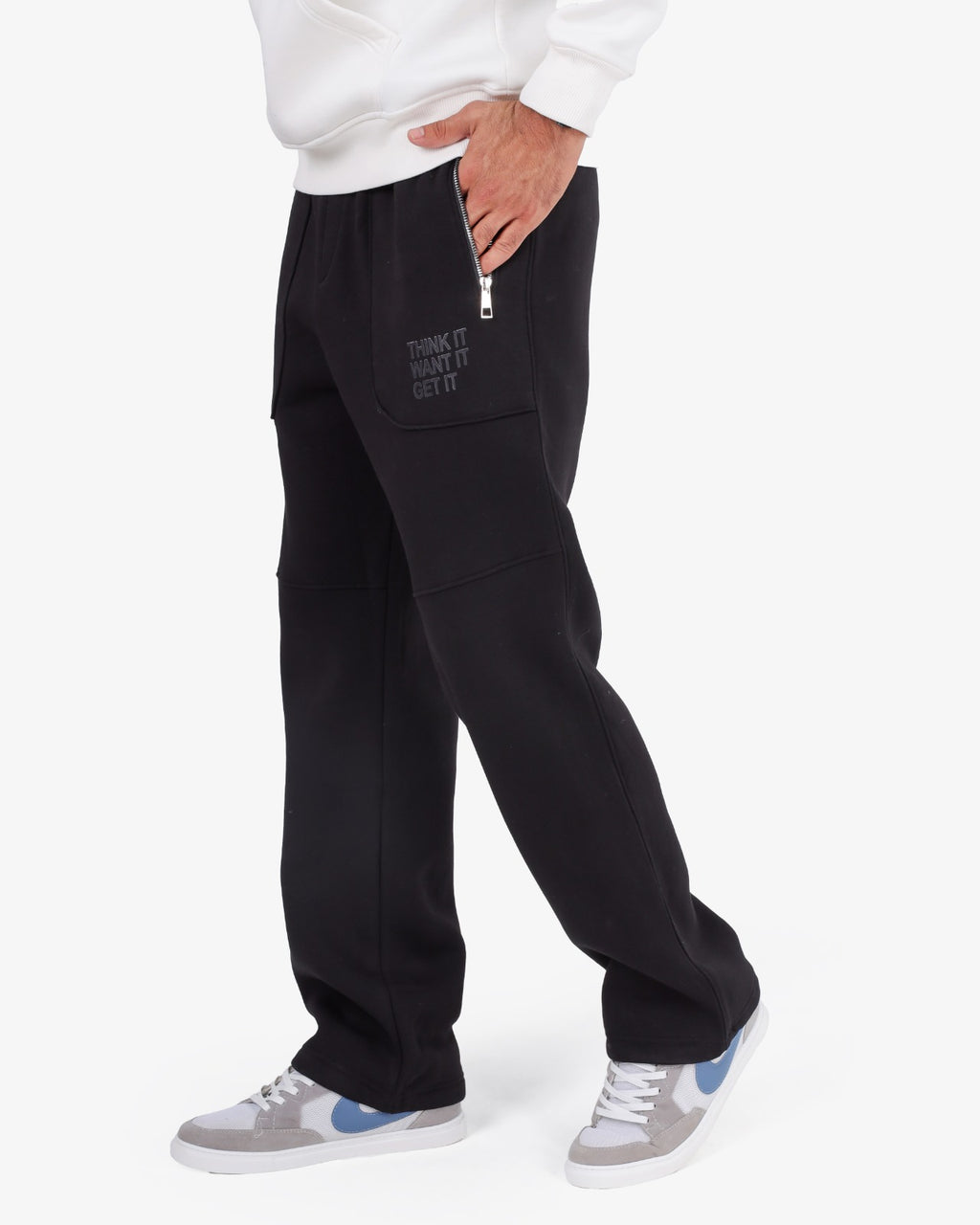 CLOVER Milton Sponge Cotton Wide-Leg Joggers – Printed Design BLACK