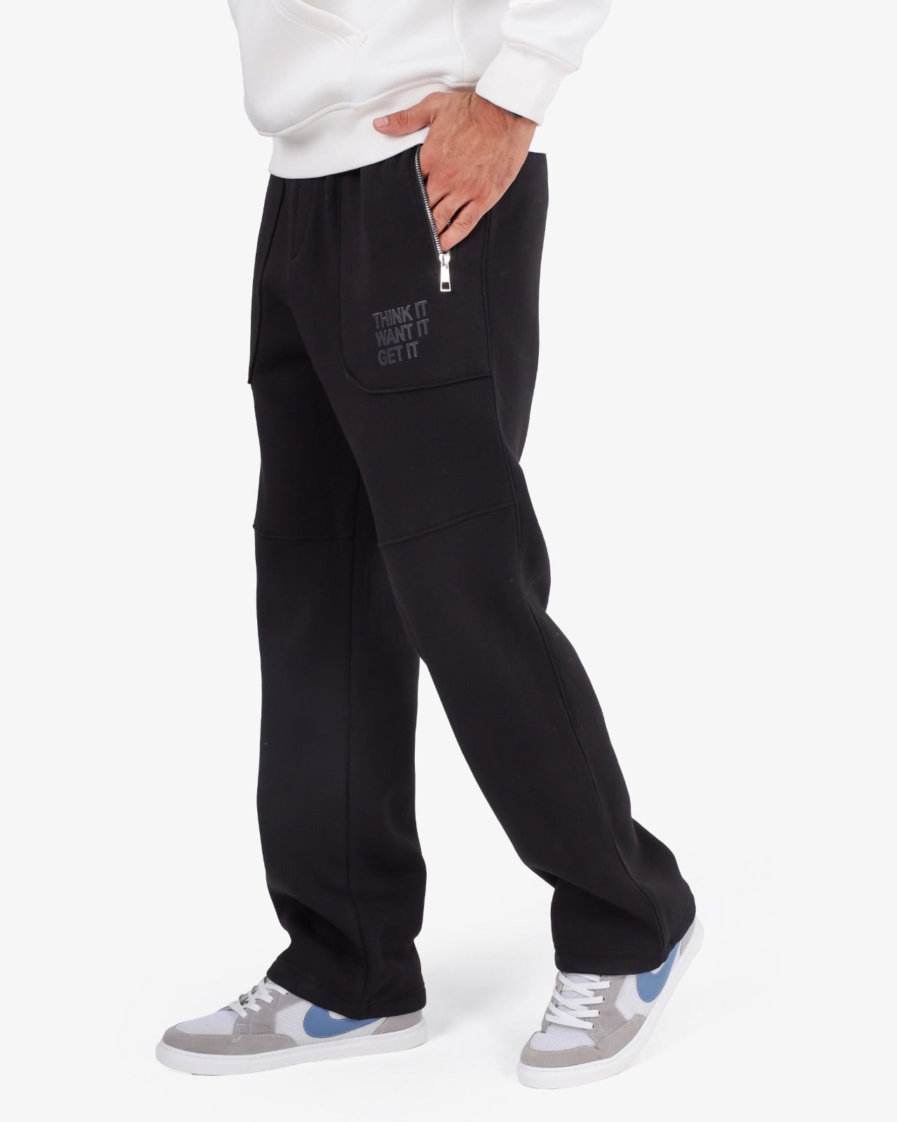 CLOVER Milton Sponge Cotton Wide-Leg Joggers – Printed Design BLACK