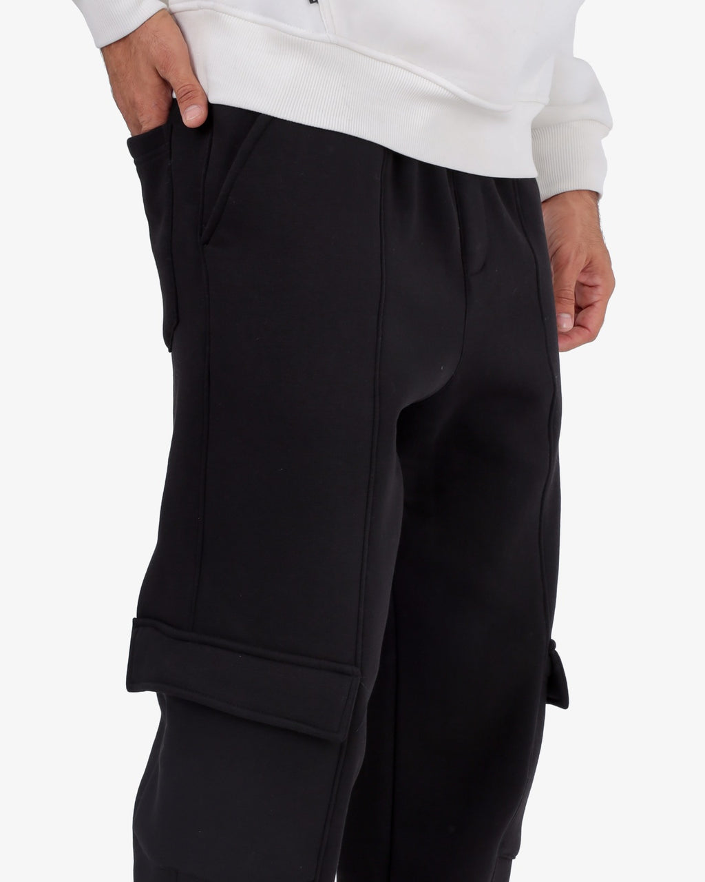 Wide-Leg Cargo Pants with Two Pockets BLACK