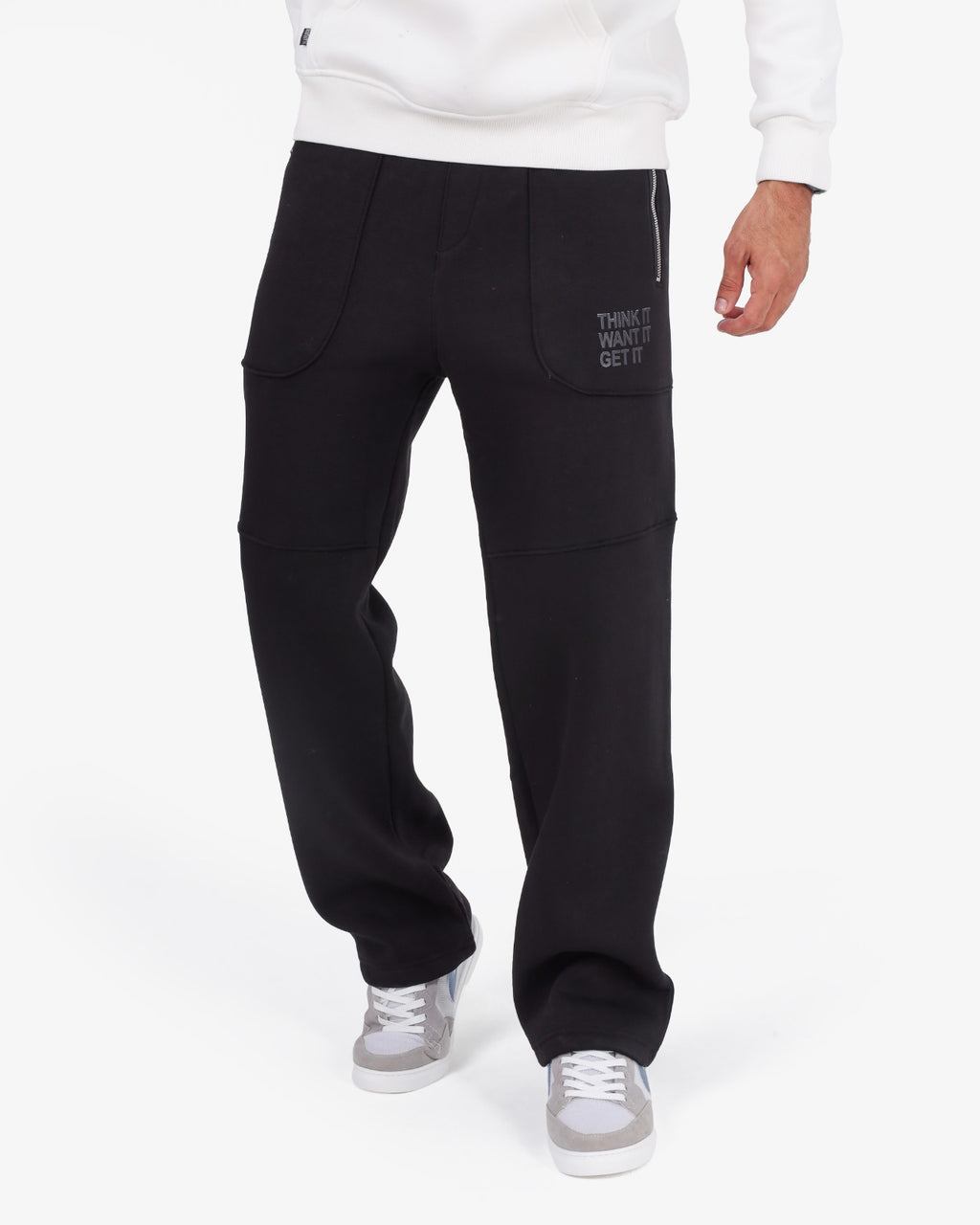 CLOVER Milton Sponge Cotton Wide-Leg Joggers – Printed Design BLACK