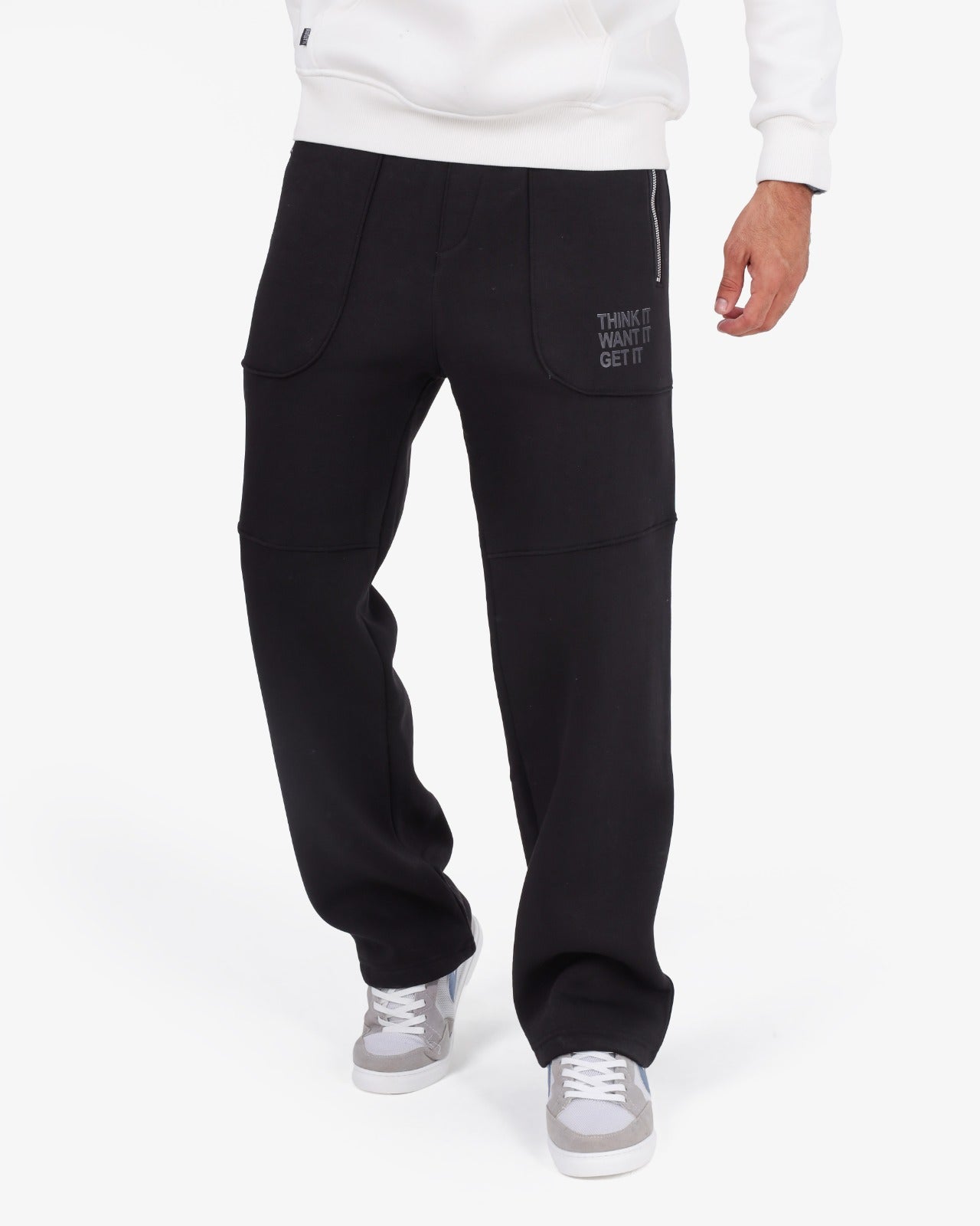 CLOVER Milton Sponge Cotton Wide-Leg Joggers – Printed Design BLACK