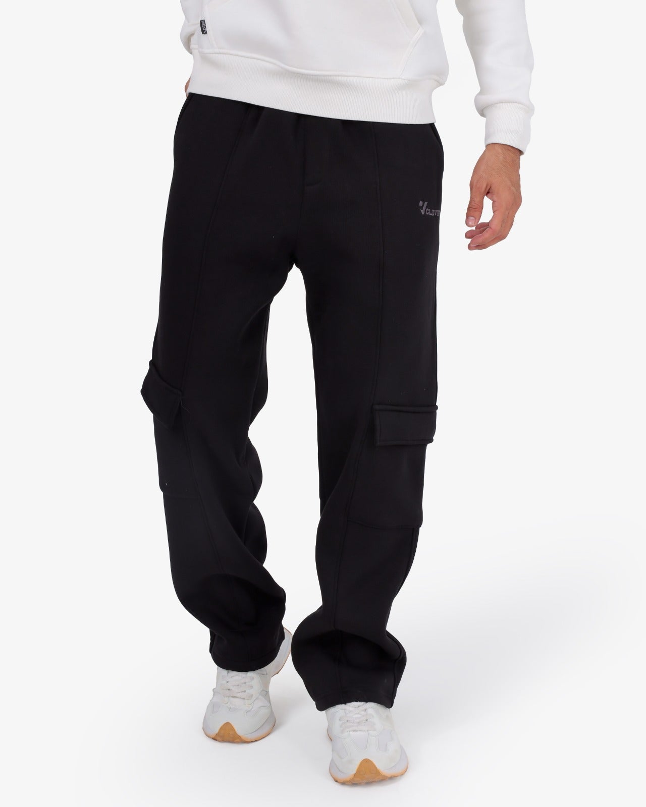 Wide-Leg Cargo Pants with Two Pockets BLACK