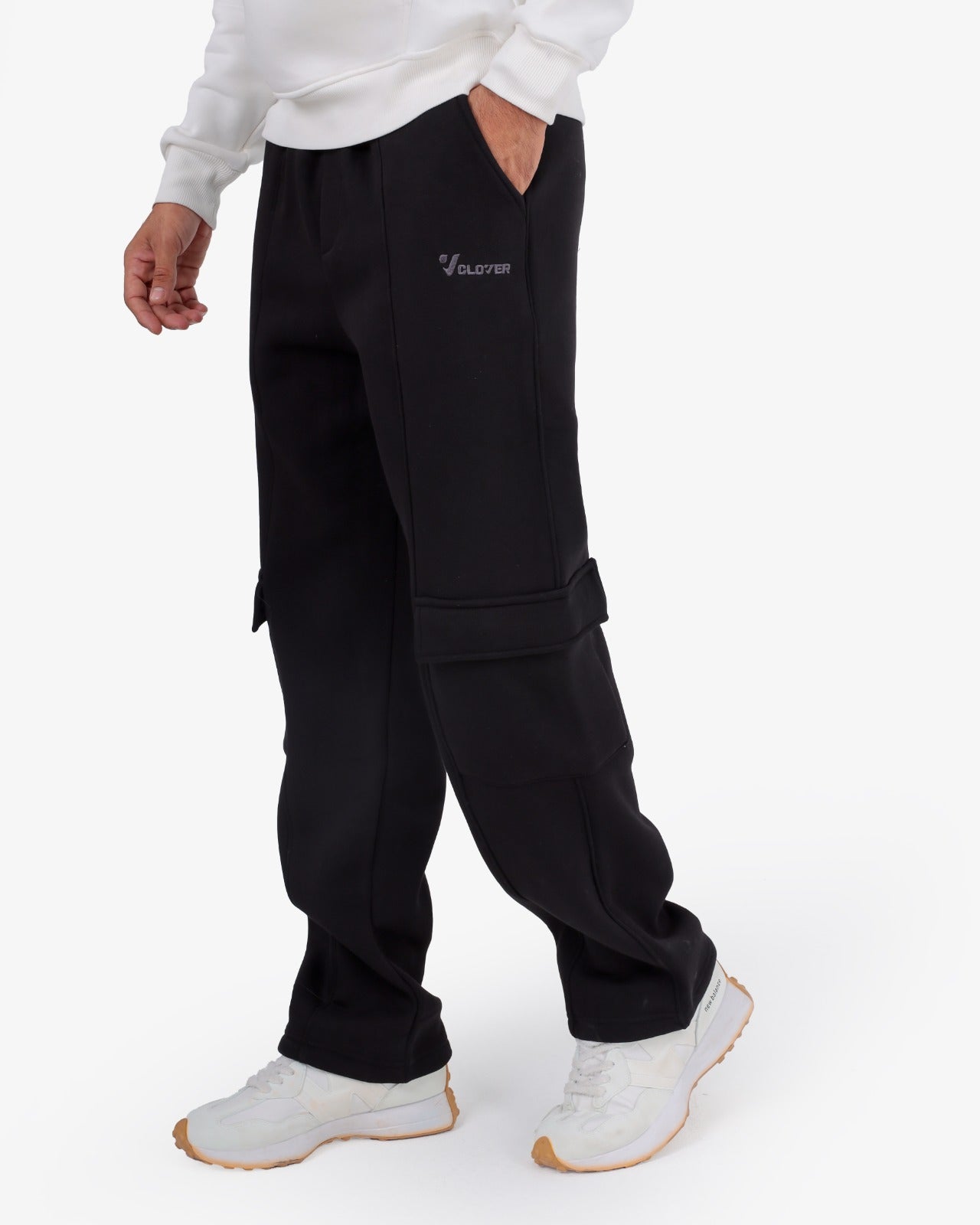 Wide-Leg Cargo Pants with Two Pockets BLACK