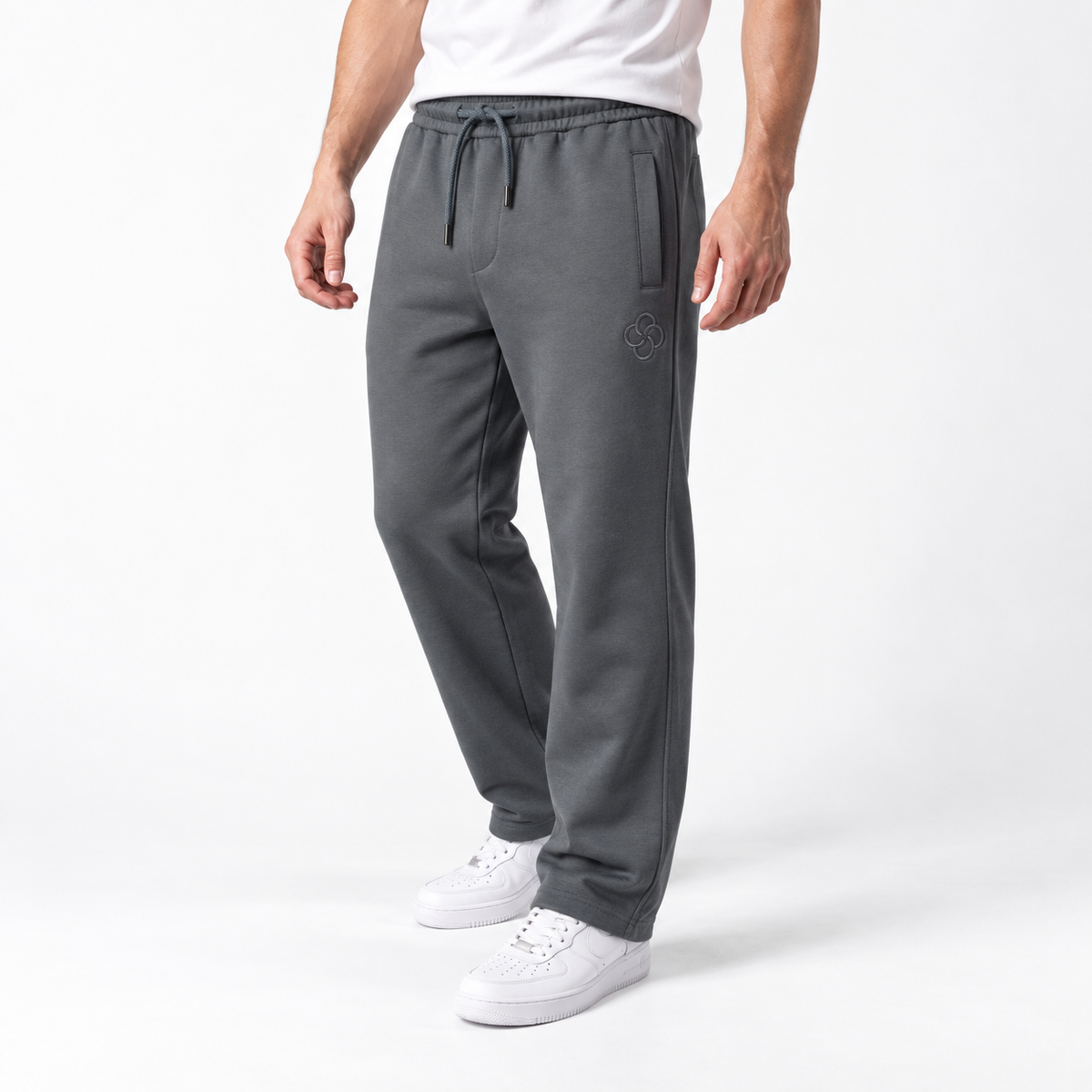 Clover wide-leg cotton terry cloth trousers with rose embroidery
