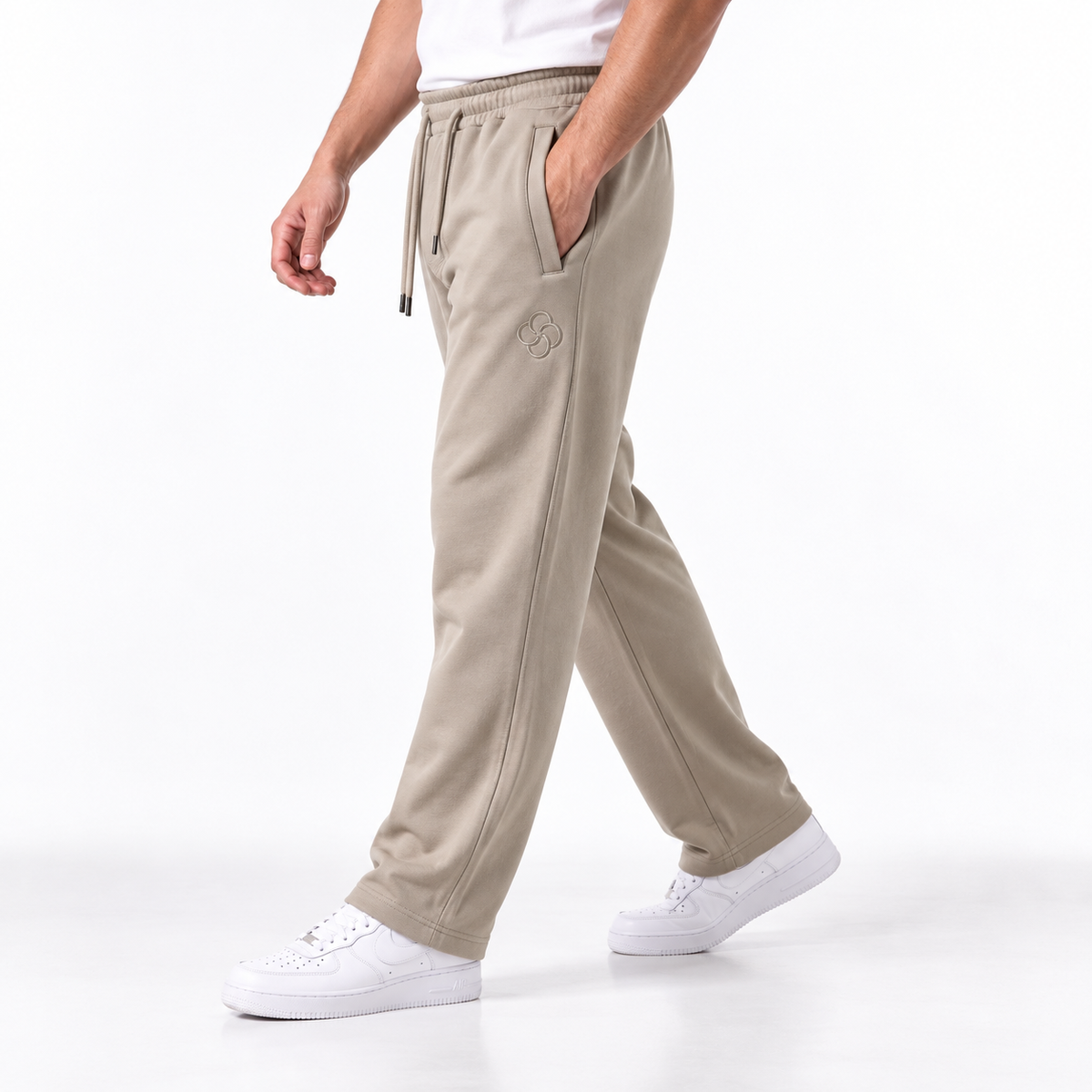 Clover wide-leg cotton terry cloth trousers with rose embroidery