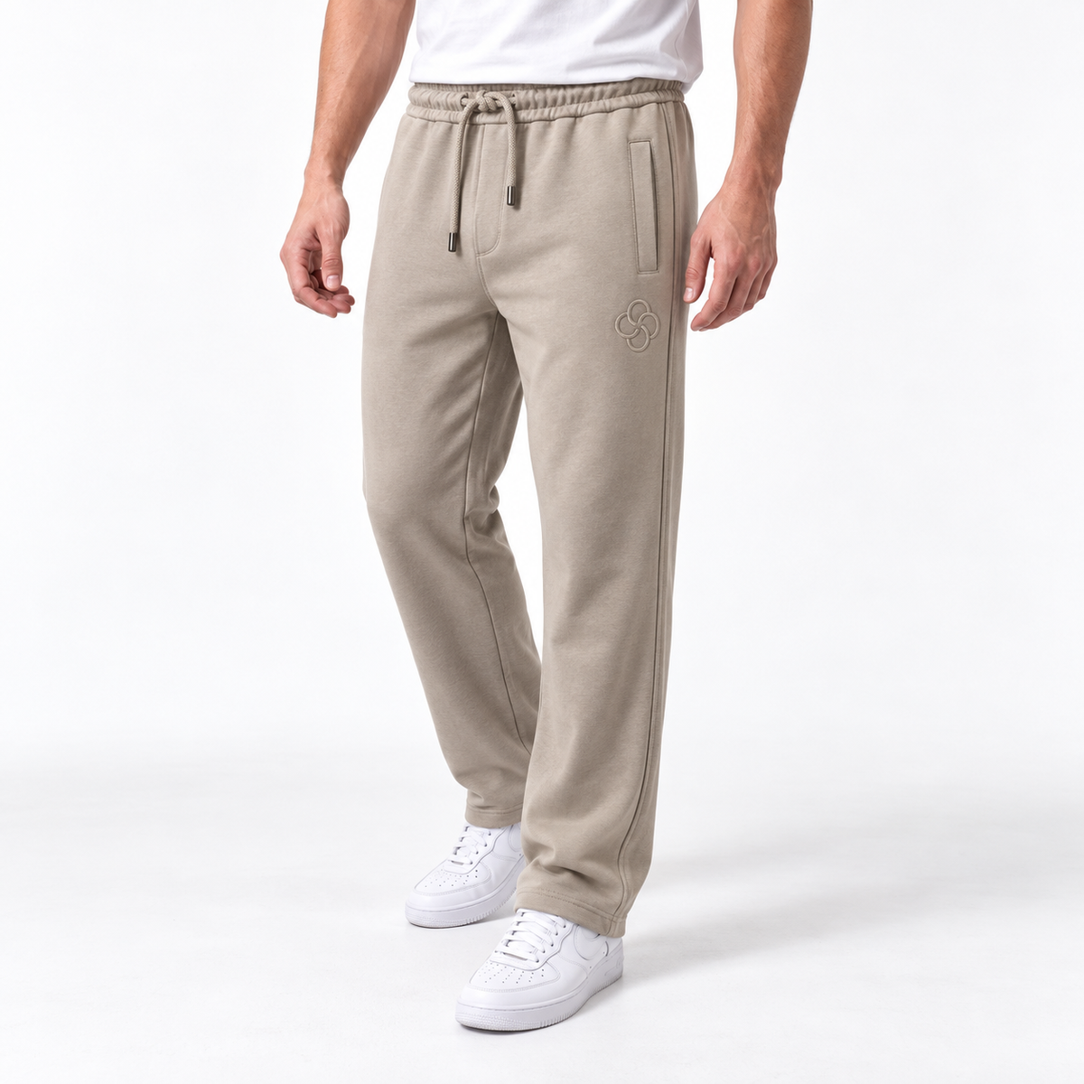Clover wide-leg cotton terry cloth trousers with rose embroidery