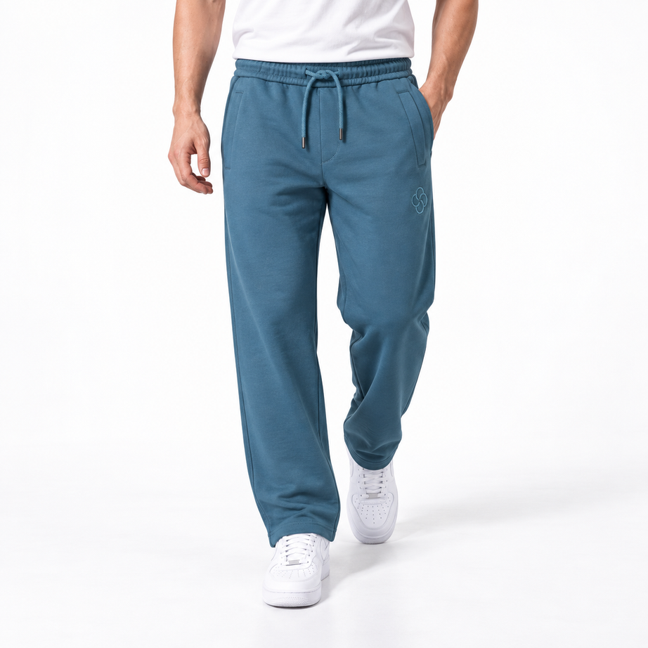 Clover wide-leg cotton terry cloth trousers with rose embroidery