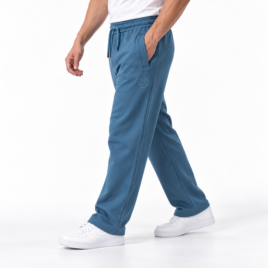 Clover wide-leg cotton terry cloth trousers with rose embroidery