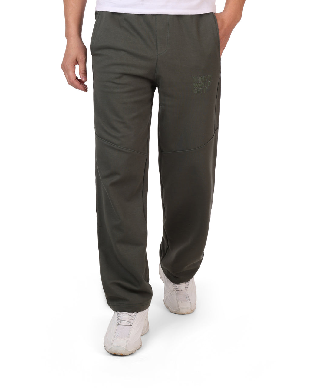 Wide-Leg Cotton Interlock Pants with DTF Print (olive)