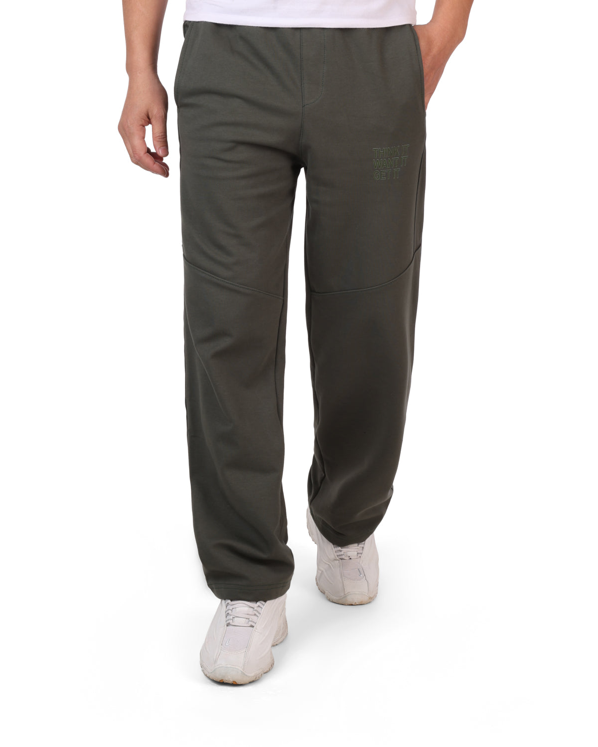 Wide-Leg Cotton Interlock Pants with DTF Print (olive)