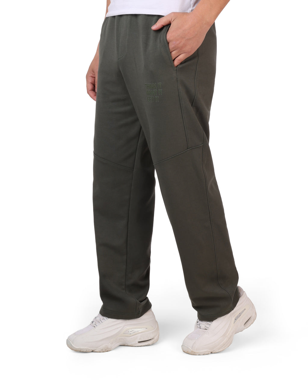 Wide-Leg Cotton Interlock Pants with DTF Print (olive)