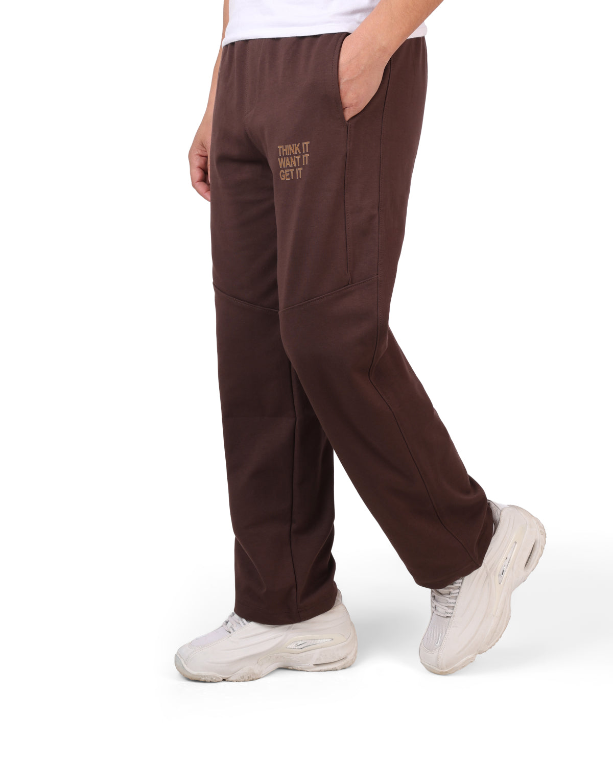 Wide-Leg Cotton Interlock Pants with DTF Print (brown)