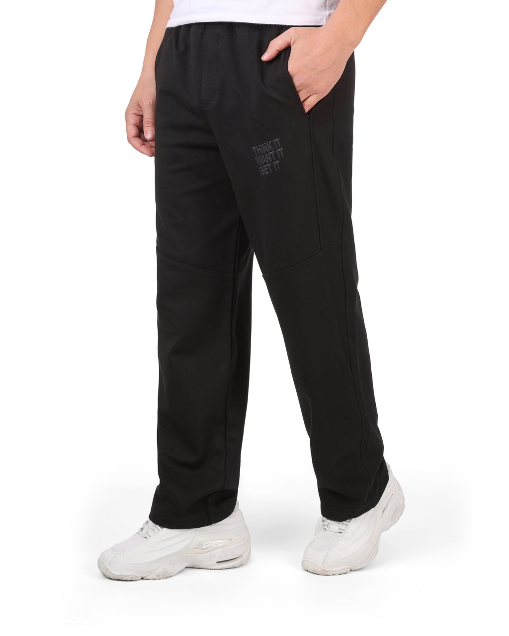 Wide-Leg Cotton Interlock Pants with DTF Print (black)